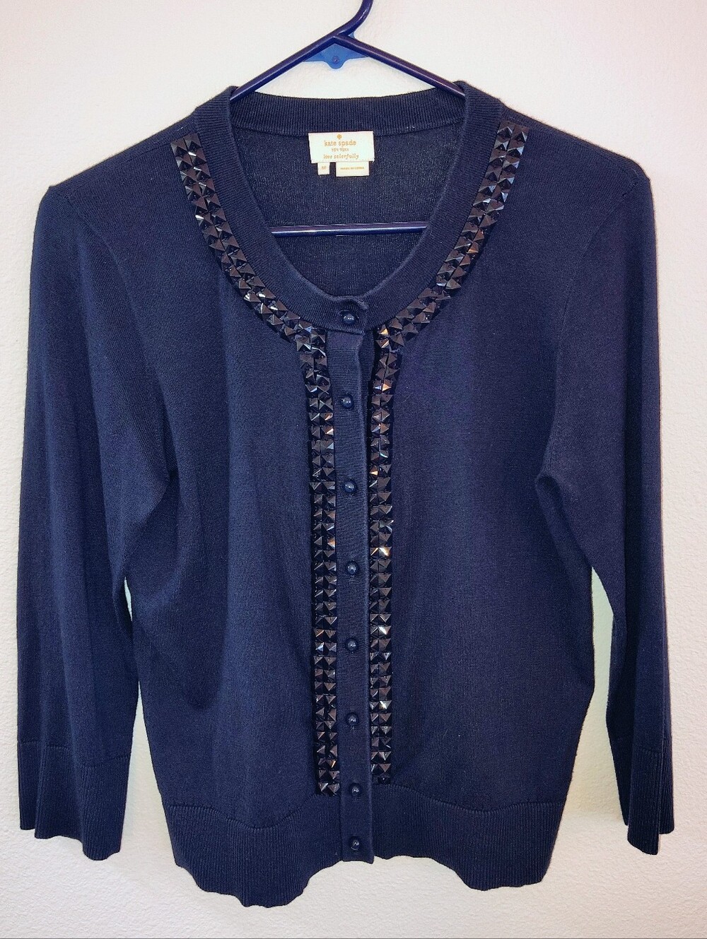 Kate Spade New York Navy Blue Studded Cardigan Button-up Sweater Size Medium - Picture 2 of 11